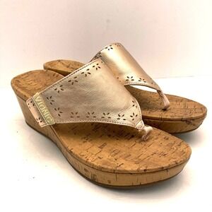 Vionic Anitra Cork Wedge Thong Sandal Metallic Gold Women's 9M Hook & Loop Heel